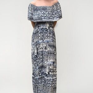 Mi Ami Off The Shoulder Blue White Talovera Maxi Dress Small Summer Beachy Light